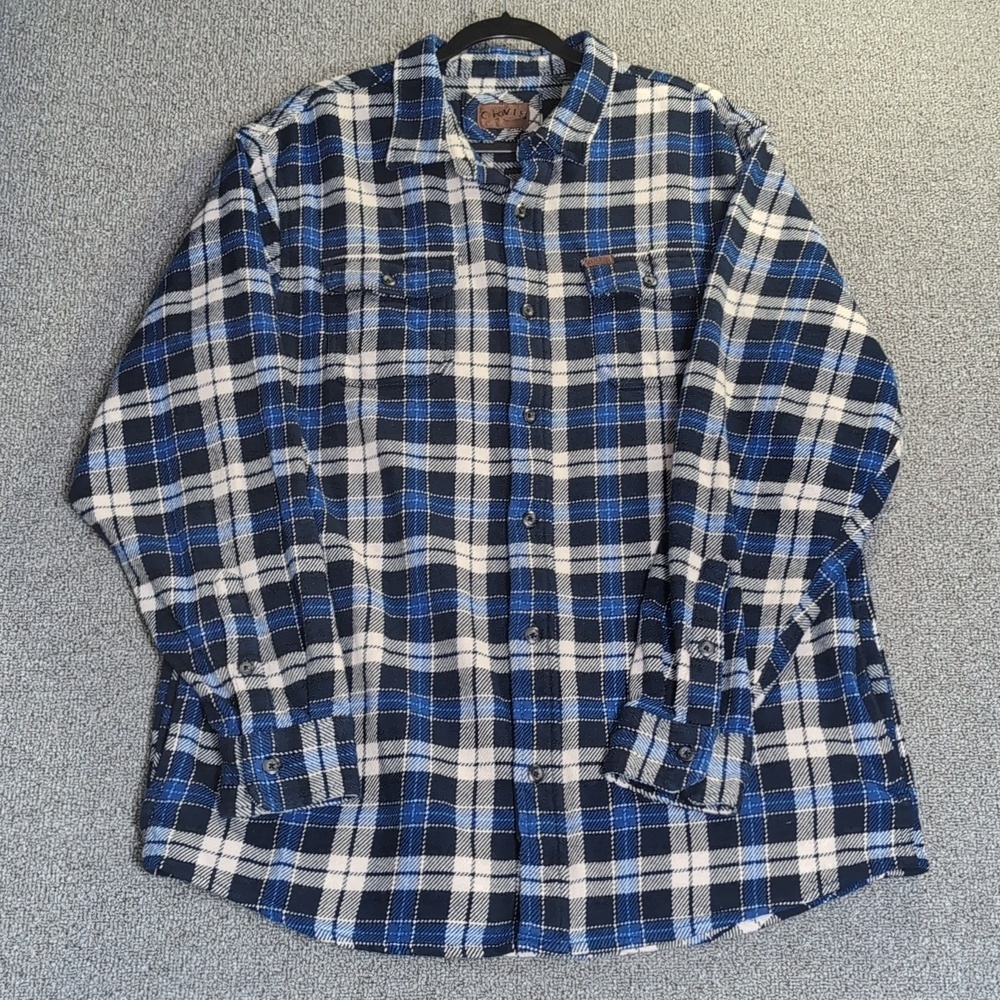 Orvis Flannel Shirt Jacket‎ Heavyweight Flannel Size XLT in Blue Plaid Pockets